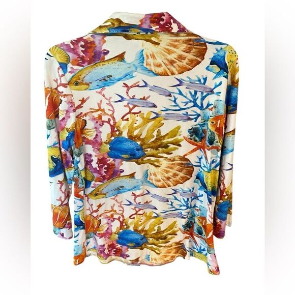Parsley & Sage Sz S Tropical Underwater Fish Print Artistic Collar Button Shirt - Picture 2 of 5